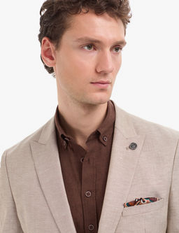 A__k Kahverengi Extra Slim Fit Keten Kar___ml_ Tak_m Elbise