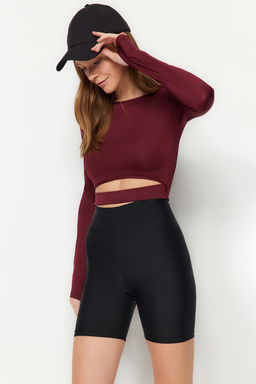 Bordo Crop Pencere/Cut Out ve Bas Parmak Delik Detayl? Orme Spor Ust/Bluz TWOAW21BZ0156