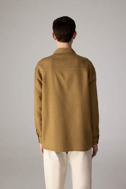 Хлопковая рубашка с длинными рукавами и воротником-поло оверсайз - Defacto фото 4