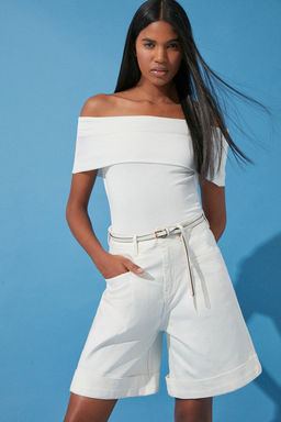 Bej Dikis Detayl? Yuksek Bel Denim Bermuda TWOSS24SR00004 - Trendyolmilla фото 3