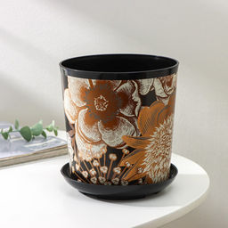 Горшок для цветов с поддоном Доляна «Голди.Птицы», 1,6 л, d=14 см, h=15,5 см, пластиковый, цвет чёрный