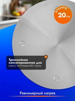 Адаптер TERMICO для индукционной плиты 20 см, со съёмной стальной ручкой арт.108657 /Mallony/  фото 7