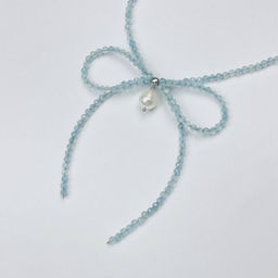 Колье из Аквамарина и Жемчуга "Бантик" 38 см +