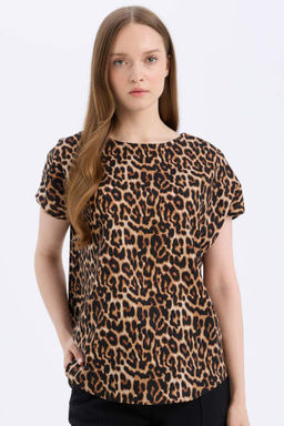 Regular Fit Desenli Bisiklet Yaka K?sa Kollu Bluz - Defacto фото 2