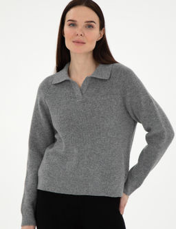 Gri Melanj Y_n Regular Fit Polo Yaka Kazak