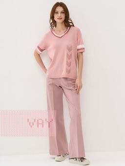 Джемпер женский 5231-41347. 36555/9839/2095 пудра/тёмная пудра/белый