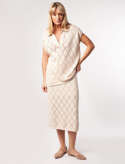 VILATTE / Удлиненный джемпер узорной вязки из 100% хлопка  фото 6