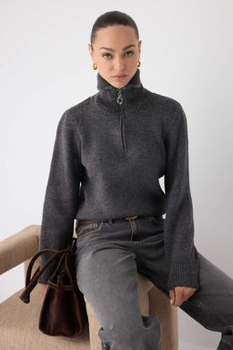 Wardrobe Essentials Kahverengi Yunlu Premium IplikFermuarl? Basic Triko Kazak | TWOAW26KZ00071 - Trendyolmilla фото 7
