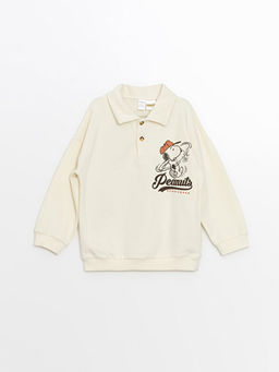 Polo Yaka Uzun Kollu Snoopy Bask?l? Erkek Bebek Sweatshirt