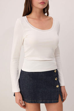 Wardrobe Essentials-Bej Havuz Yaka Fitilli Esnek Modal Orme Bluz TWOAW26BZ00297 - Trendyolmilla фото 5