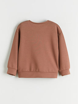 Bisiklet Yaka Stitch ve Angel Bask?l? K?z ?ocuk Sweatshirt