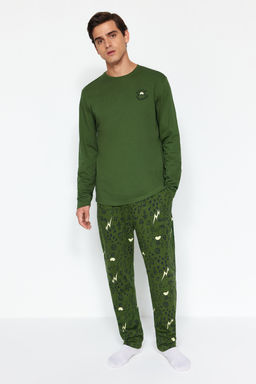 TRENDYOL MAN Erkek Haki Regular Fit Nak?sl? Orme %100 Pamuk Pijama Tak?m? TMNAW24PT00025