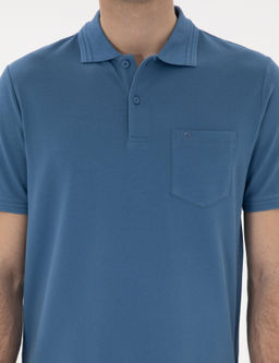 Koyu Mavi Regular Fit %100 Pamuk Polo Yaka Basic Ti__rt