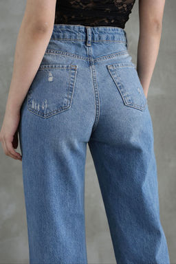 Mavi Y?rt?k Detayl? Pacas? Kesikli Yuksek Bel Duz Kesim Straight Jeans TWOSS25JE00138 - Trendyolmilla фото 5