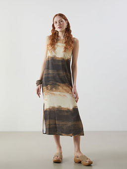 Bisiklet Yaka Desenli Elbise