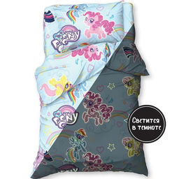 Постельное бельё 1,5 сп Neon Series Rainbow vibes My Little Pony 143*215 см, 150*214 см, 50*70 см -1 шт, светится в темноте
