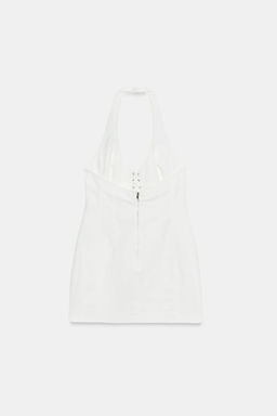 VESTIDO MINI HALTER CORDONES / Blanco roto - Zara фото 6