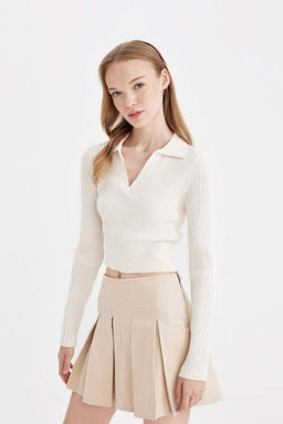 Крутой облегающий трикотажный свитер с воротником-поло - Defacto фото 4