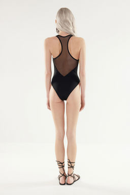 TRENDYOLMILLA Siyah Derin V Yaka Mesh Detayl? Brazillian Mayo TBESS24MA00166 фото 7