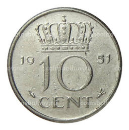 Монета 10 центов 1951 года Нидерланды