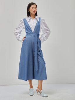 Комбинезон с брюками-кюлотами из костюмной однотонной джинсовой ткани - Tantino фото 16