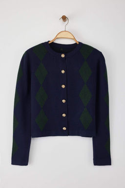Wardrobe Essentials Lacivert*001 Baklava Desenli Dugmeli Premium Iplik Triko H?rka | TWOAW26HI00094