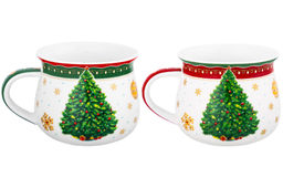 Набор 2 кружек 250 мл 11*8,5*7 см Новогодняя елка зеленый + красный узор, бочонок, NEW BONE CHINA - Elan gallery фото 10