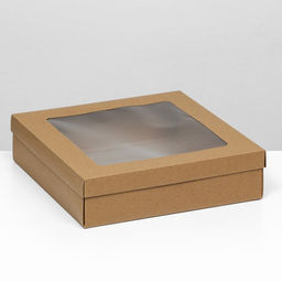 Цена за 5 шт. Коробка складная, крышка-дно, с окном, крафт, 30 х 30 х 8 см