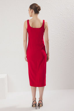 TRENDYOLMILLA Kahverengi Duz Vucudu Saran Midi Dokuma Elbise TWOSS25EL00619  фото 4