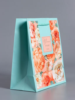Пакет подарочный ламинированный «Цвети каждый день», бирюзовый с розовым, 18×22.3×10 см