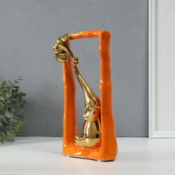 Фигурка керамика «Слон со слонёнком - опора. Прямоугольник», оранжевый с золотом, 5.5×13.5×26 см
