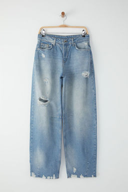 Koyu Mavi Y?rt?k Detayl? Normal Bel Loose Baggy Jeans TWOSS25JE00218 - Trendyolmilla фото 5