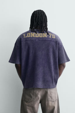 SUDADERA ESTRUCTURA WAFFLE ESTAMPADO LAVADO / Azul tinta - Zara фото 3