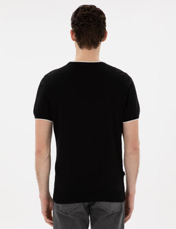 Siyah Slim Fit Bisiklet Yaka Triko Ti__rt