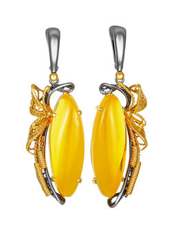 Эффектные серьги из натурального балтийского янтаря медового цвета Филигрань