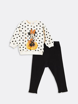 Bisiklet Yaka Minnie Mouse Bask?l? K?z Bebek Sweatshirt ve Tayt 2li Tak?m