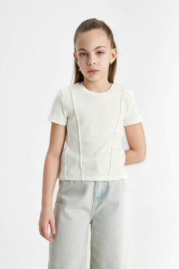 Облегающая футболка в рубчик с короткими рукавами для девочек