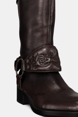 LEATHER FLAT EMBROIDERED BOOTS - Zara фото 7