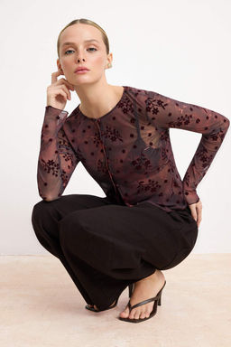 Murdum Cicekli Regular/Normal Kal?p Uzun Kollu Tul Orme Bluz TWOSS26BZ00039 - Trendyolmilla фото 2