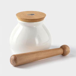 Ступка для специй BellaTenero, 380 мл, с пестиком, на бамбуковой подставке, фарфор, белая  фото 3