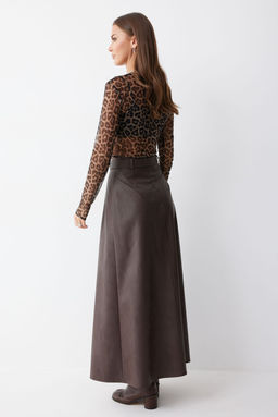 Юбка Lyushe 4187 из экокожи коричневая макси  фото 8