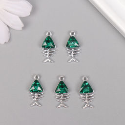 Цена за 5 шт. Декор для творчества металл Скелет рыбы, серебро, зелёный, 1.90.90.5 см - Арт узор фото 3