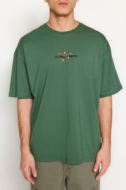 Yesil Oversize/Genis Kesim Yaz? Bask?l? T-Shirt TMNSS23TS00113 - Trendyolmilla фото 5