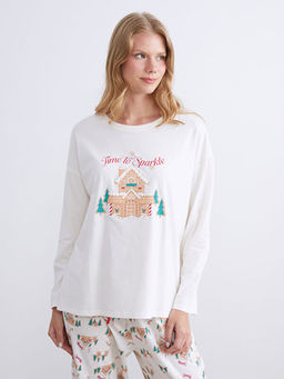 Bisiklet Yaka Y?lba?? Temal? Kad?n Pijama Tak?m?