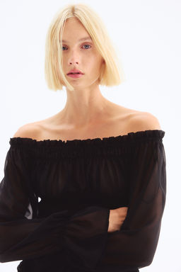 Vestido off-the-shoulder con secci?n nido de abeja - H&m фото 5