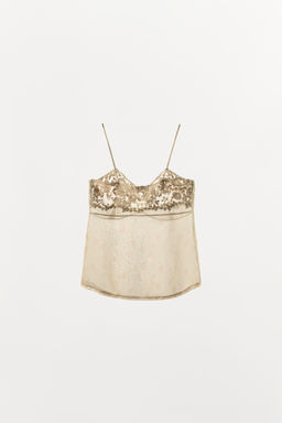 TOP ORGANZA ESTAMPADO BORDADOS / Crudo - Zara фото 6