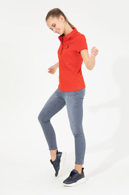 Футболка U.S. Polo Assn базовая поло красная из хлопка с эластаном  фото 13