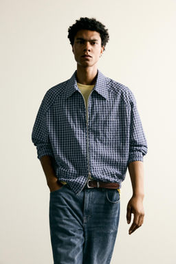 SOBRECAMISA CUADROS RELIEVE / Azul - Zara фото 6
