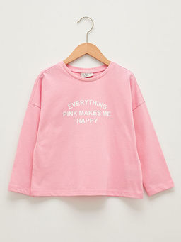 Bisiklet Yaka Slogan Yaz? Bask?l? Uzun Kollu Pamuklu K?z ?ocuk Ti??rt