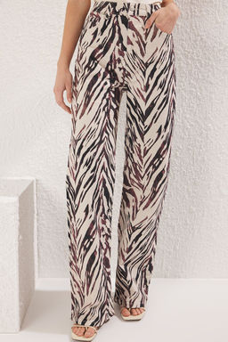 TRENDYOLMILLA Cok Renkli Leopar Desenli Kahverengi Yuksek Bel Wide Leg Jeans TWOAW25JE00309  фото 7